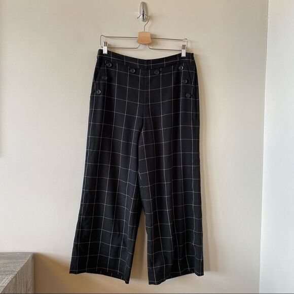 NORDSTROM-HALOGEN Plaid Wide Leg Crop Pants (Size:10) - Picture 2 of 12